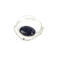 Blue Moon; Sodalite Oval Cabochon, Sterling Silver Ball Slider Bracelet & 0.6 Wire