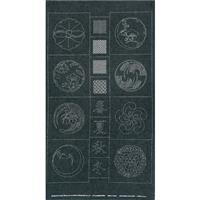 Sashiko Tsumugi Preprinted Crest Four Seasons Winter Grey Fabric Panel 108x61cm