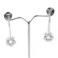 925 Sterling Silver Chain Link Earrings With Cubic Zirconia Flower Charm (1 Pair)