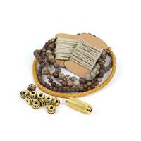 Neutral REBEL; Hemp Cord, Braided Bracelet, Picture Jasper & Textured Spacer Beads