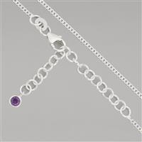 925 Sterling Silver Curb Chain, 18inch Extending To 20inch With 0.12cts Amethyst Charm