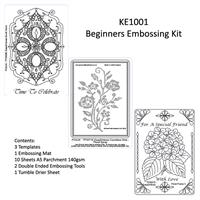 ParchCraft Australia - Beginners Embossing Kit, 3 Small templates, 10x A5 Parchment, Perforating Matt & Tools
