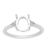 925 Sterling Silver Oval Ring Mount With White Zircon Side Detail (To Fit 9x7mm Gemstone)