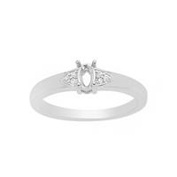 925 Sterling Silver Oval Ring Mount (To fit 5x3mm gemstones) Inc. 0.03cts White Zircon Brilliant Cut Round 1mm - 1Pcs