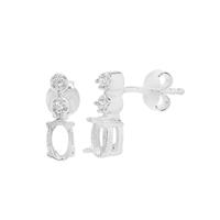 925 Sterling Silver Oval Earring Mount (To fit 6x4mm gemstone) Inc. 0.06cts White Zircon Brilliant Cut Round 1.25mm - 1 Pair