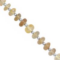 60cts Golden Topaz Center Drill Graduated Smooth Rondelle Approx 5x3 to 9.5x5mm, 18cm Strand with Spacers