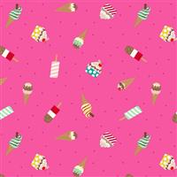Lewis & Irene Small Things… Sweet Ice Cream Bright Pink Fabric 0.5m
