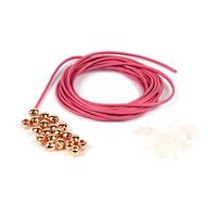 French Kiss; Rose Quartz Smooth Rondelles, Smooth Barrel Spacer Beads & Leather Round Cord