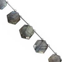 85cts Labradorite Corner Drill Faceted Hexagon Approx 14.50 to 20mm, 20cm Strand With Spacers