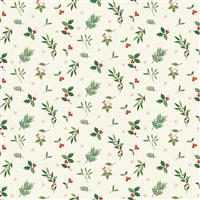 Makower Christmas Festive Foliage Scatter Cream Fabric 0.5m 