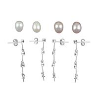 925 Sterling Silver Freshwater Pearls Earrings With White Topaz Approx 7x9mm (1Pair x Purple & 1Pair x White)