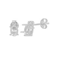 925 Sterling Silver Oval Earring Mount (To fit 7x5mm gemstone) Inc. 0.03cts White Zircon Brilliant Cut Rounds 1.25mm- 1pair