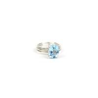 Blue Stacker; Blue Topaz 10x8mm Oval, Sterling Silver Cushion Collet with Gallery & Round Wire