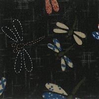 Yuki Dragonflies On Black Fabric 0.5m
