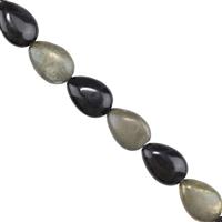 210cts Pyrite & Black Obsidian Pears Approx 10x14mm 15" Strand