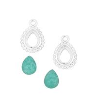 2 x 925 Sterling Silver Pear Shape Beaded Bezel Charms With 2.50cts Amazonite Pear Cabochons Approx 8x6mm