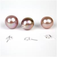 Purple Freshwater Cultured Drop Pearl Approx 12-13mm, 3pcs With 925 Sterling Silver Peg Bail, 3pcs