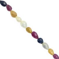 40cts Multi-Colour Sapphire Center Drill Graduated Faceted Drop Approx 3x4 to 5x6mm, 20cm Strands