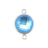  Light Blue Faceted Glass Silver Plated Connector, Approx 12mm 