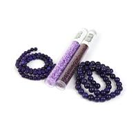 Ashes to Ashes - Fire agate (purple) round bead strand and Seed Beads