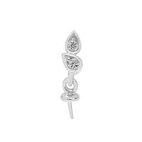 925 Sterling Silver Double Pear Bail Pendant With Zircon Detail (To fit 10mm Round Gemstone) - 1pc