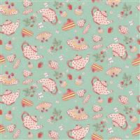 Fairy Garden Tea Party Mint Fabric 0.5m