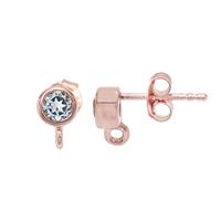 Rose Gold Plated 925 Sterling Silver Studs With 0.6cts Sky Blue Topaz & Loop (1pair)