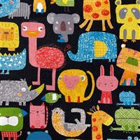 Sukiya Animals On Black Cotton Linen Mix Fabric 0.5m