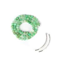 Shine; Sterling Silver Diamond Cut Curved Tube Spacer Bar with Chrysoprase Plain Rounds