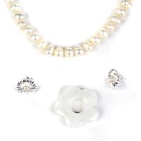 Daisy Flower Power! Clear Quartz Flower Donut, 925 Earrings & White Freshwater Pearls
