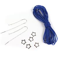 Starry Night - 925 Sterling Silver Star Shaped Jump Rings 3pcs with 925 Sterling Silver Earring Wire With Cable And Figaro Chain & Metallic Blue Cord