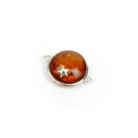 Baltic Cognac Amber Connector with Sterling Silver Star, Approx. 15x19mm