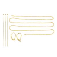 Gold Plated 925 Sterling Silver Mini Findings Pack 6pcs Inc. 1x Pair Leverbacks, 3x Headpins, 18" Loose Trace Chain
