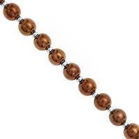 125cts Copper Coated Pyrite Smooth Round Approx 8mm, 19cm Strand with Spacers