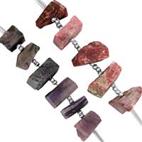 55cts Thulite & Charoite Raw Plain Rough Nuggets Approx 7x4 to 11x4mm, 5cm 2 X strands with Spacers