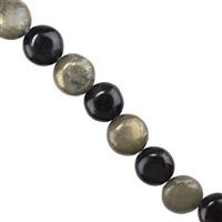 186cts Pyrite & Black Obsidian Coins Approx 10mm 15" Strand