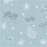 Lewis & Irene Secret Winter Garden Leaves Blue Fabric 0.5m