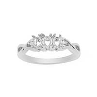 925 Sterling Silver Trilogy Oval Ring Mount (To fit 4x3mm gemstones) Inc. 0.01cts White Zircon Brilliant Cut Round 1.25mm - 1Pcs