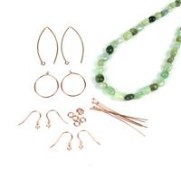Oxford Street; Rose Gold Sterling Silver Earring Pack 16pc & Jade Small Nuggets