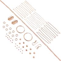Rose Gold Plated Base Metal Findings Pack Inc. Multi Strand Clasp & Hoop Earrings (77pcs)