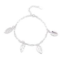 925 Sterling Silver x4 Leaf Charms with Charm Link Bracelet 