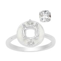 White Enamel Doughnut Ring Mount (To Fit 6mm Cushion) With 1.40cts White Topaz