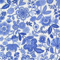 Moda Summer Breeze Folkloric Blue & Yellow Floral Paisley Vine on Ivory Fabric 0.5m