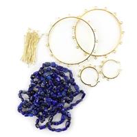 Gold Jangle Bangle; Gold Base Metal Bangle & Earring Set with Loops, Headpins, Lapis