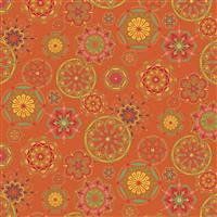Heather Peterson Indigo Garden Orange Fabric 0.5m