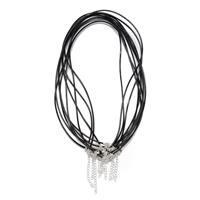 Black Leather Cord Necklace with Silver Plated Base Metal Clasp, 2mm, 10pcs 