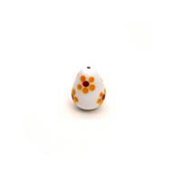 Preciosa Yellow/White Floral Egg Lampwork Beads, 24x18mm (1pc)