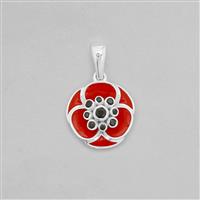 Autumn At Chestnut Close By Mark Smith: 925 Sterling Silver Poppy Pendant With 0.22cts Black Spinel