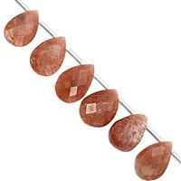 88cts Sunstone Top Side Drill Graduated Faceted Pear Approx 13x8 to 17x12mm, 19cm Strand with Spacers