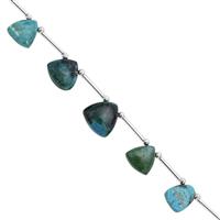 55cts Chrysocolla Graduated Plain Trilliant Approx 8 to 14mm, 15cm Strand with Spacers